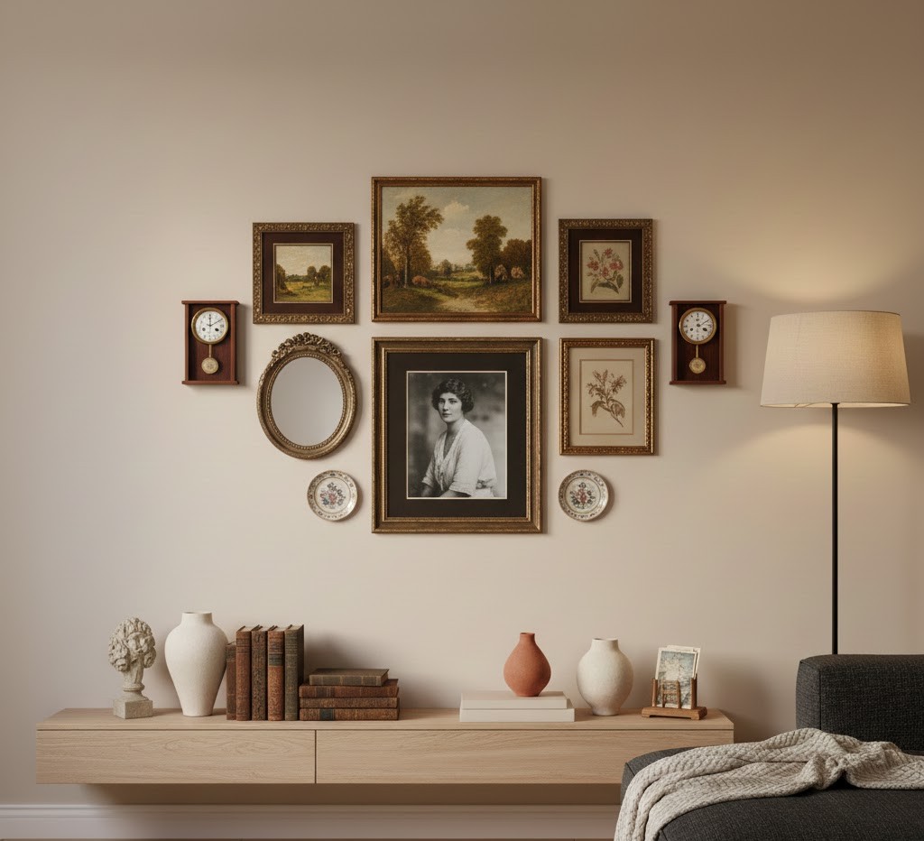 Vintage inspired gallery wall